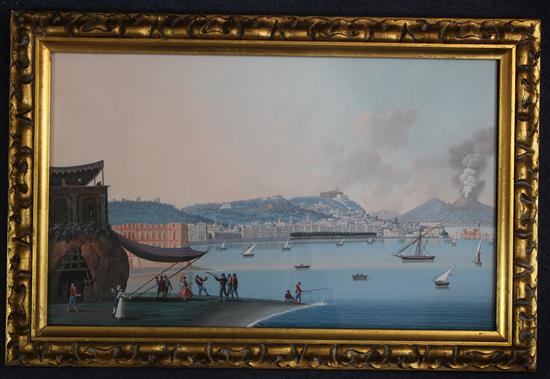 Neapolitan School Views of the bay of Naples with Vesuvius in the distance, 9.75 x 16in.